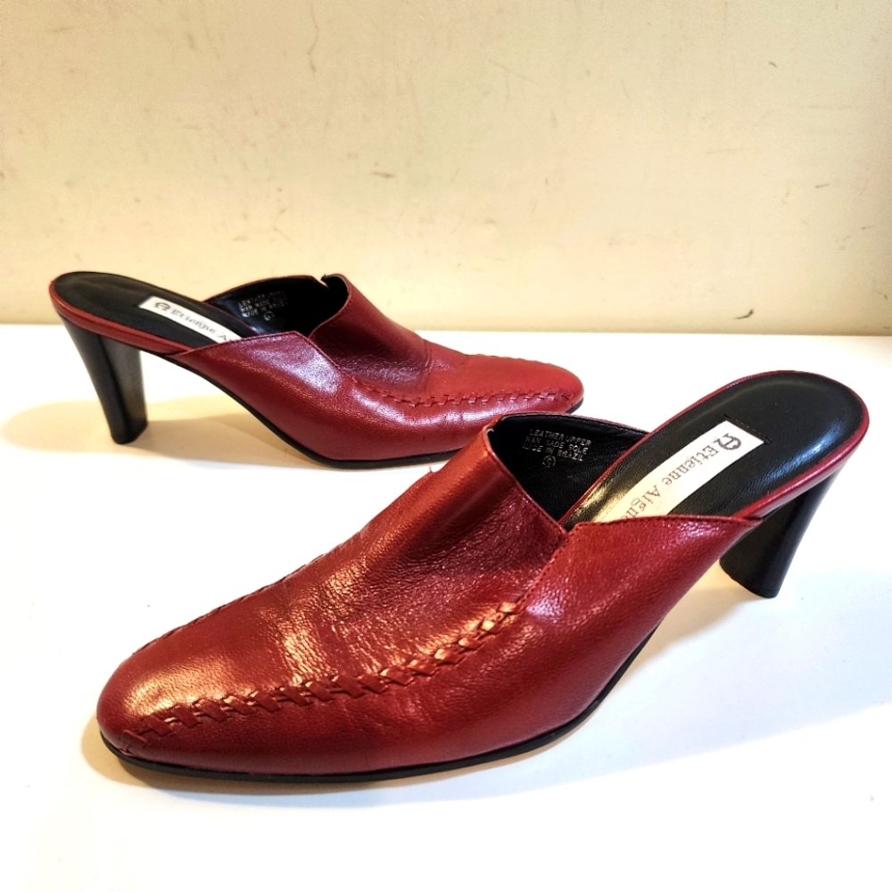 Etienne Aigner Red All  Leather Heeled Mules Size 8M